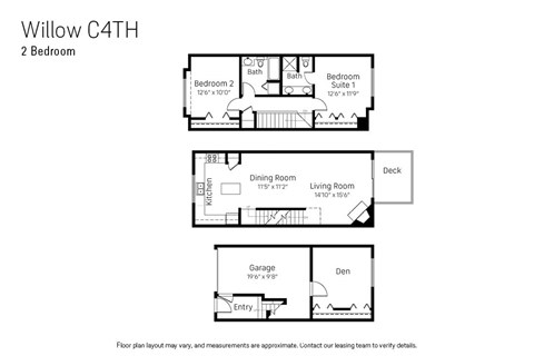 Floor plan for 2 beds, 2 baths, 1392 sqft